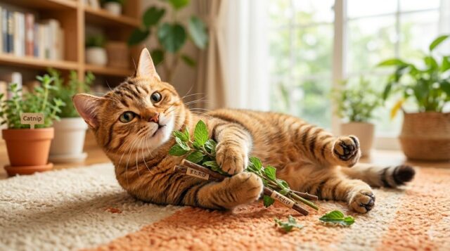 猫 またたびを抱えてじゃれてる